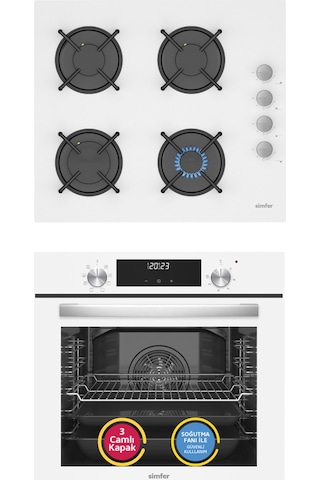 Simfer 9 Fonksiyon QS Dijital Beyaz 2'li Ankastre Set (8209 Fırın + 3507 Ocak)