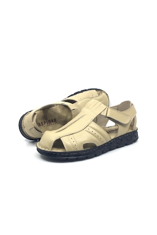 Taşpınar %100 Hakiki Deri Ortopedik Erkek Yazlık Rahat Terlik Sandalet 40-45 Bej