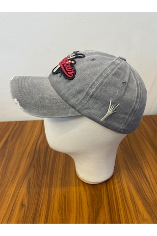 Rockstar Nakışlı Yıkamalı Eskitme Vintage Cap Şapka Gri