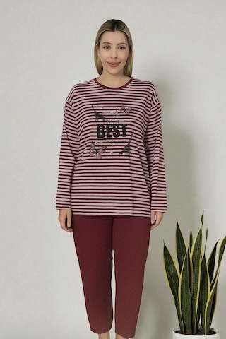 Baskılı Penye Bordo Pijama Takımı Best Model L Açık Bordo