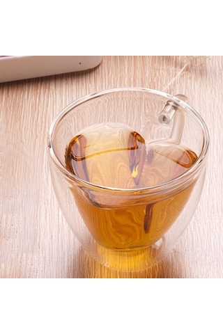 Sones Kalp Şeklinde Çift Duvarlı Cam Kupa Dayanıklı Şeffaf Çay Fincanları