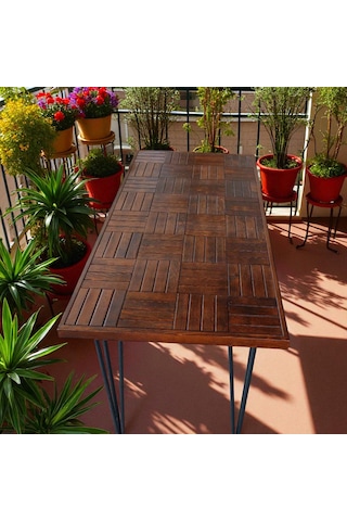 Ahşap Ceviz Renk Balkon Bahçe Masası Çay Kahve Mutfak Yemek Masa