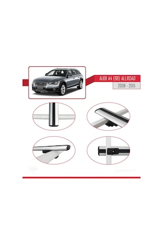 Audi A4 B8 Allroad 2008-2015 Arası İle Uyumlu Basic Model Ara Atkı Tavan Barı Gri 3 Adet