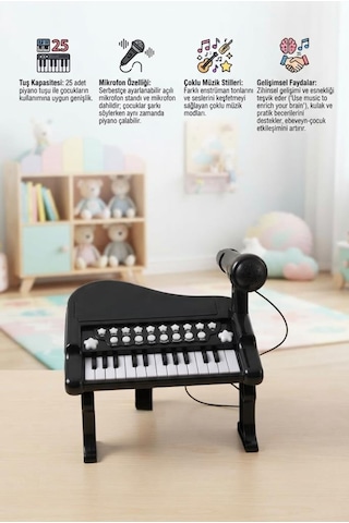 Mikrofonlu 25 Tuşlu Çoklu Müzik Sesleri Çocuk Piyano Ve Elektronik Org Eğitici Öğretici Oyuncak