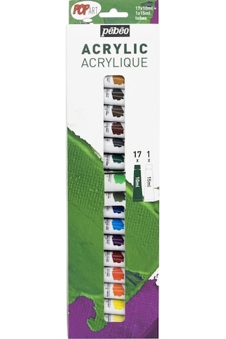 Pebeo Pop Art Akrilik Boya Seti 17x10ml + 15ml Beyaz 669710 Karışık Çok Renkli