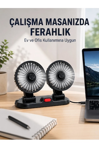 Araç Ve Ev Kullanımına Uygun Çift Başlıklı Masaüstü Vantilatör