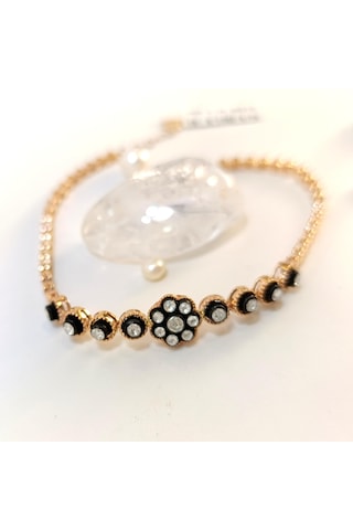0.43ct Elmas Gül Modeli Bileklik Künye 8 Ayar Altın Hd Videolu