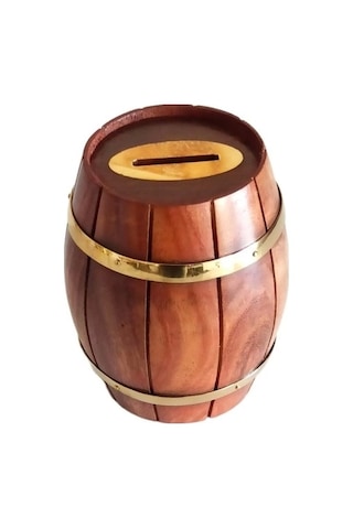 Maun Ağacından Dekoratif Ahşap Fıçı Kumbara