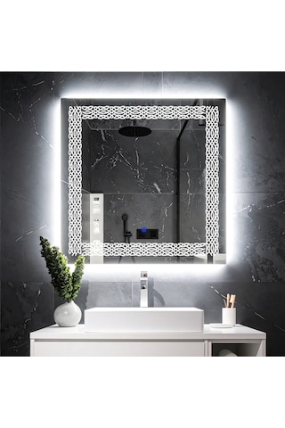 Dorein Beyaz Led'li Lazer Kumlamalı Lavabo & Banyo Aynası Dokunmatik Sensörlü 60 X 60