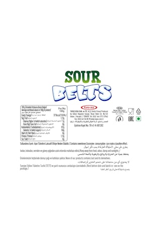 Tayaş Damla Sour Belts Licorice Çilek 72 x 15 G
