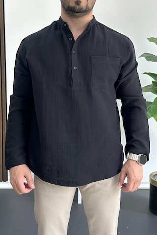 Erkek Hakim Yaka Yarım Patlı Cepli Gömlek Siyah Edw361 Siyah
