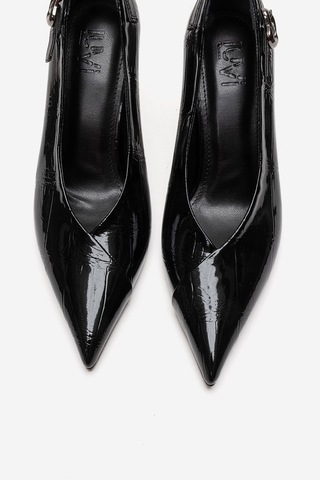 Luvishoes Polly Siyah Rugan Baskılı Kadın Topuklu Ayakkabı