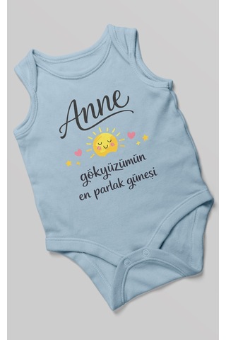 Morivokids Anne, Gökyüzümün En Parlak Güneşi Sıfır Kollu Bebek Body Bebe Mavisi