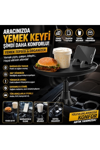 Araba İçin Yemek Tepsisi Yemek Masası Bardaklığa Takılan Organizer Tüm Araçlar İle Uyumlu