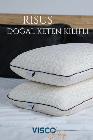 Visco Yastık Risus Ergonomik Yastık Doğal Keten Kılıf 60x40x15cm