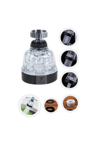 Yayke3 Fonksiyonlu Şeffaf 360 Derece Döner Musluk Başlığı