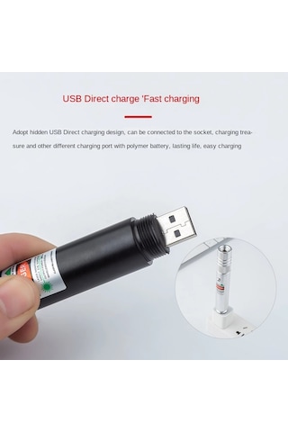 Fithome 100mw Desen Başlıklı Usb Şarjlı Yeşil Lazer Pointer Çok Renkli