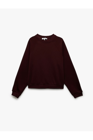 Koton Üç İplik Şardonlu Dikiş Detaylı Bisiklet Yaka Oversize Sweatshirt Bordo 6wal10225ık Bordo