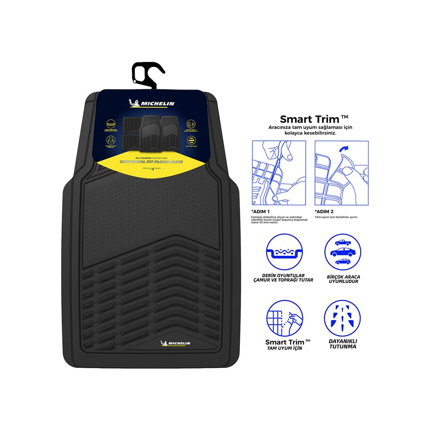 Michelin Mc33856 Tüm Araçlara Uyumlu 4 Parça Üniversal 3d Havuzlu Oto Paspas