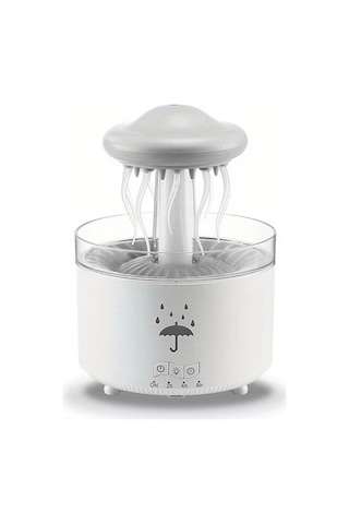 Motion003 Beyaz Denizanası Modeli Yağmur Damlası Aroma Difüzörü 7 Renkli Gece Işığı 3 Hızlı Zamanlayıcı Ev Ofis İçin