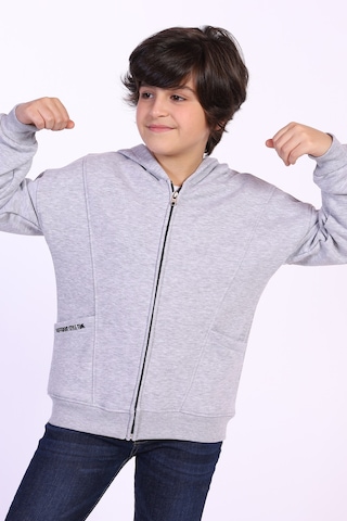 Toontoy Kids Toontoy Erkek Çocuk Cep Dıfferent Style Tıme Baskılı Hırka Gri Melanj
