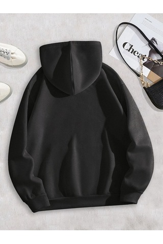 Clayes Coffe Sweatshirt - Siyah Baskılı Oversize Kapüşonlu Siyah