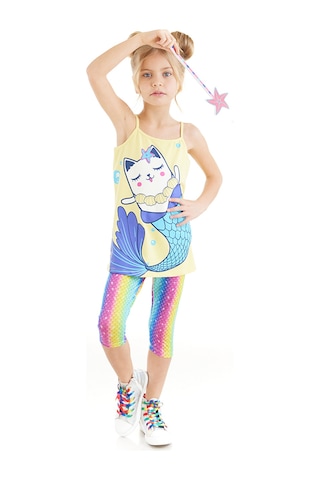 Denokids Deniz Kedisi Kız Çocuk Tunik Tayt Takım Çok Renkli