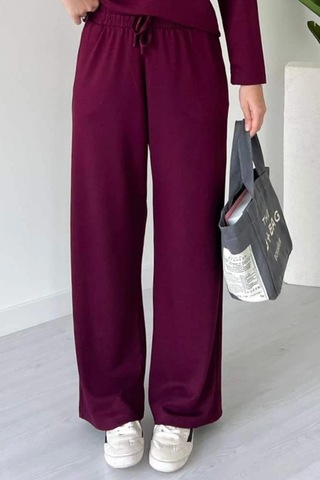 Balenbi Kadın Modal Kumaş Polo Yaka Uzun Kollu Takım 1126 Bordo