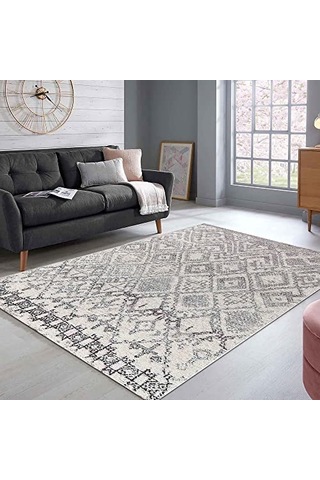 Blackshade Desenli Kadife Pamuk Tabanlı Yıkanabilen Kaydırmaz Antibakteriyel Salon Halısı 200x300 Çok Renkli