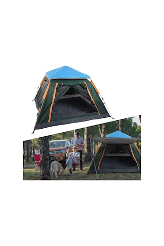 Tam Otomatik Su Ve Rüzgar Geçirmez Gölgelikli Tenteli 4 Kişilik Kamp Çadırı 215 215 145 Cm Çok Renkli