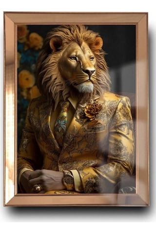 Aslan Başlı Ayna Çerçeveli Tablo