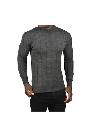 Deepsea Erkek Antrasit Slim Fit Likralı Tüylenme Yapmayan Yarım Balıkçı Çizgili Triko Yarım Boğazlı Kazak 2505503 Antrasit