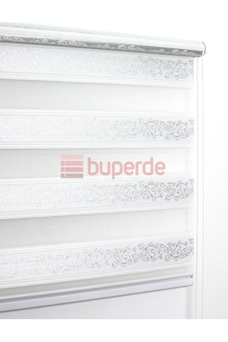 Buperde Beyaz - Gümüş Jakarlı Pilise Pliseli Zebra Stor Perde (Sarmaşık)