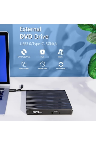Upway Dvd Rw Usb 3 0 Type C Slim Harici Cd Dvd Yazıcı Okuyucu Macbook İmac Windows11