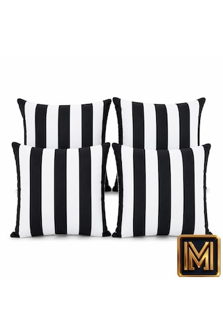 Kırlent 6 4'lü Siyah Beyaz Çizgili Kırlent Kılıfı 45x45 Cm Modern Dekoratif Koltuk Yastık Kılıfı Beyaz Siyah Renk