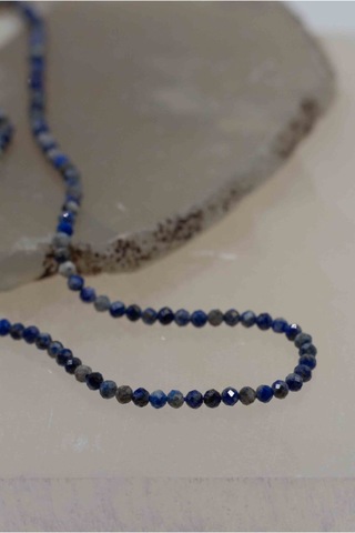 Lapis Lazuli Taşı İnce Doğaltaş Kolye 2 MM Altın