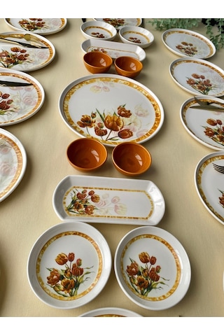 Vintage Model 12 Kişilik 23 Parça Kahvaltı Takımı Turuncu