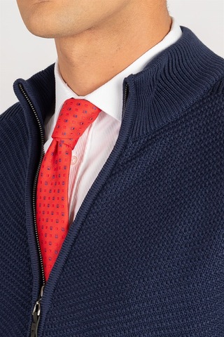 Tudors Slim Fit Dar Kesim Kendinden Desenli Erkek Hırka-23219 Lacivert