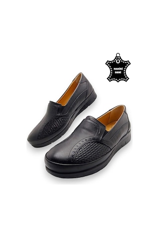 Kadın Hakiki Deri Içi Deri Comfort Tam Ortopedik Anne Ayakka Siyah-kemik Siyah