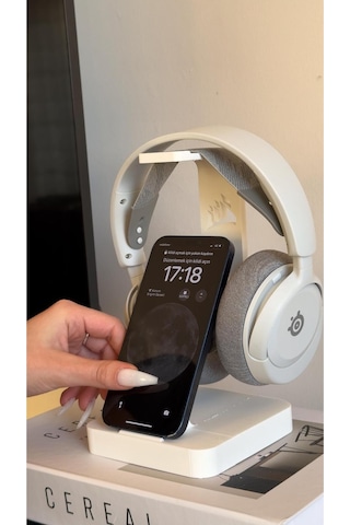 Çok İşlevli Kulaklık Ve Telefon Standı Şık Ve Düzenli Masa Alanı Beyaz