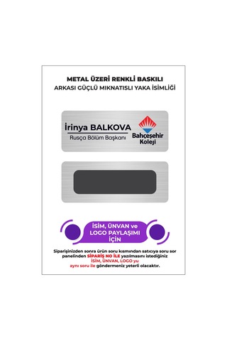 Gümüş Metal Yaka İsimliği Mıknatıslı Kişiye Özel - Logolu