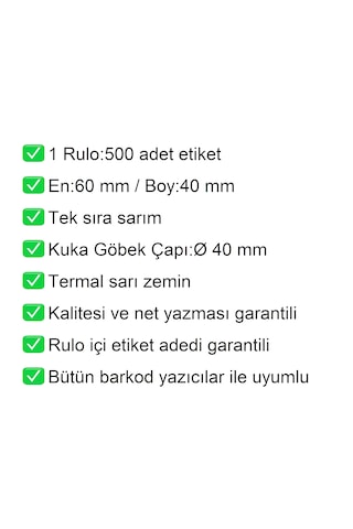40x60 Mm Termal Eczane Etiketi Sarı Zemin 1 Rulo:500 Adet / En:60 Mm Boy:40 Mm 1
