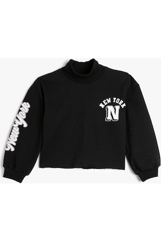 Koton Oversize Balıkçı Yaka Sweatshirt New York Baskılı Şardonlu Siyah 4wkg10459ak 4WKG10459AK999 Siyah