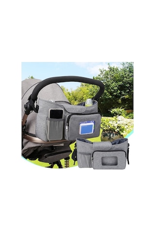 Novahub Bez Çantası: Yalıtımlı Bardaklık, Biberon, Oyuncak Cebi, Telefon Organizatör Gri