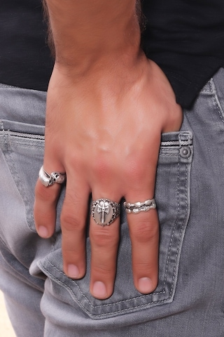 Erkek Antik Gümüş Kaplama Ayarlanabilir 3'Lü Yüzük Seti N11.11041 Gümüş