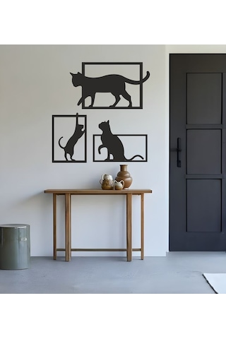 3 Parça Sevimli Kedi Figürlü Lazer Kesim Duvar Süsü İç Dekorasyon