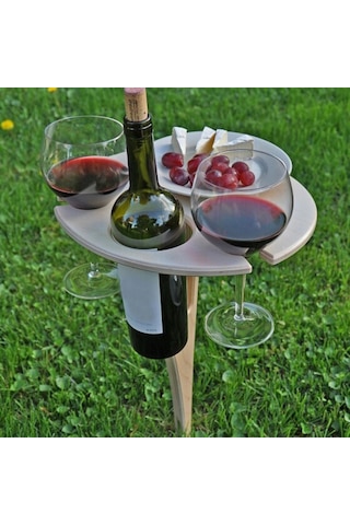 Ahşap Çim Katlanır Şarap Masası Açık Piknik Takılmış Şarap Rafı Çapı 24cm, Boyut:24 Cm Diğer Çok Renkli