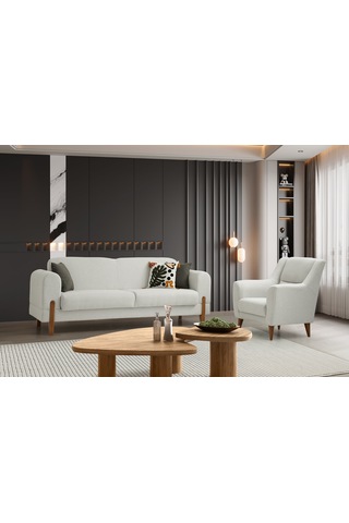 Zara Ahşap Ayaklı Beyaz Berjer Beyaz