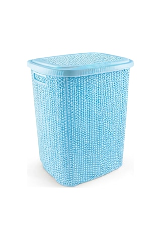 Hubrendy Çer Kirli Çamaşır Sepeti Kapaklı 65 Lt Örgü Desenli Plastik Çamaşır Sepeti Banyo Sepeti - M Diğer
