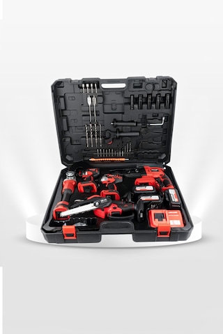Kimmeer Plus KMP2026K5S Profesyonel 21V Matkap + Hilti + Taşlama + Somun Sıkma + Testere 5'lı Set Kırmızı